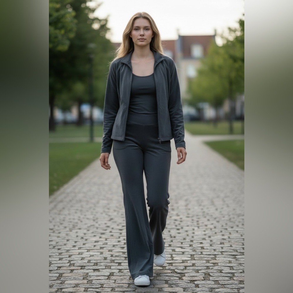 Beyond Yoga Charcoal Gray Jacket & Yoga Pants Set SO5076 - Picture 2 of 8
